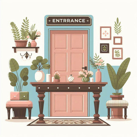 Interior of living room with furniture and plants. Vector illustration.のイラスト素材