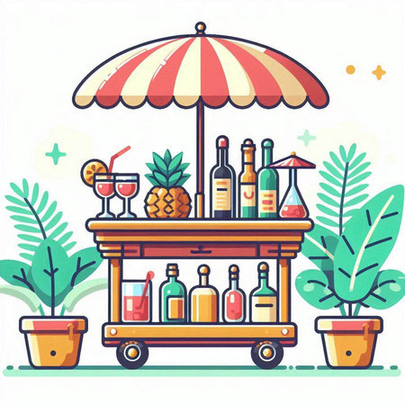 Cocktail bar stand with drinks. Vector illustration in flat styleのイラスト素材