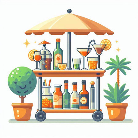 Cocktail bar with alcohol drinks. Vector illustration in flat styleのイラスト素材