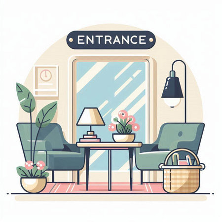 Interior of living room with furniture. Flat style vector illustration.のイラスト素材