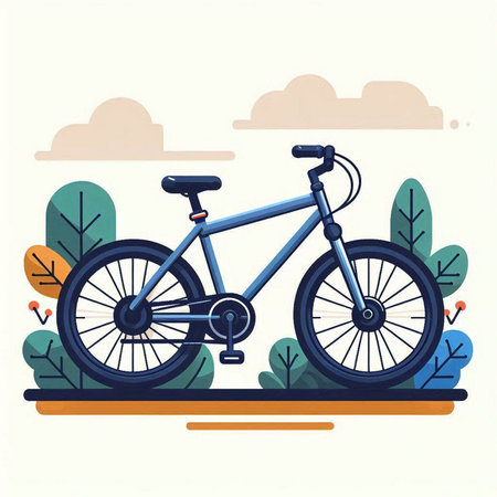 Bicycle in the park. Vector illustration in flat design style.のイラスト素材
