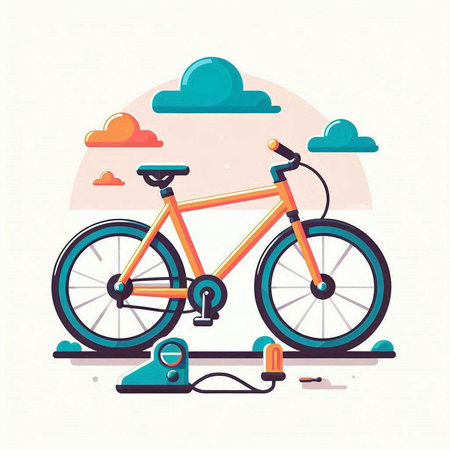 Vector illustration of bicycle with charging station on the background of clouds.のイラスト素材
