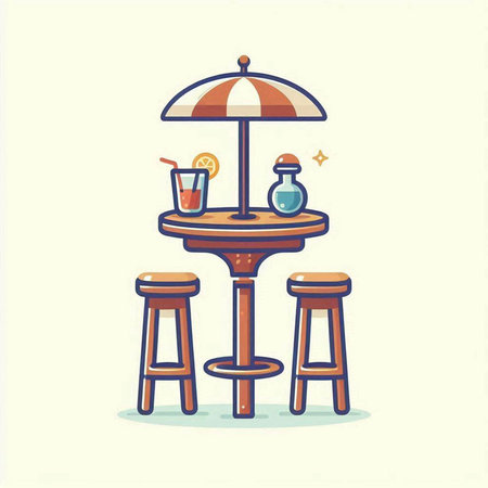 Restaurant table with chairs. Vector illustration in flat style.のイラスト素材