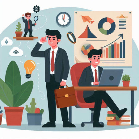 Businessman working in office. Vector illustration in flat cartoon style.のイラスト素材