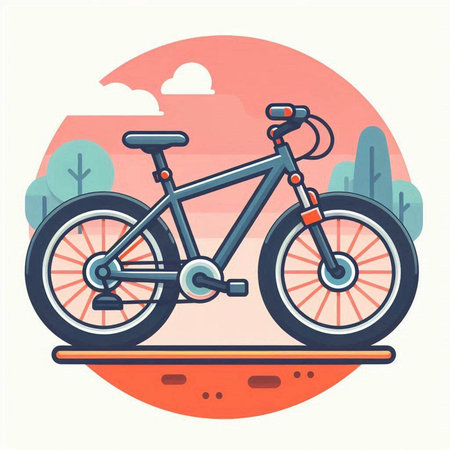 Bicycle in the park. Vector illustration in flat design style.のイラスト素材
