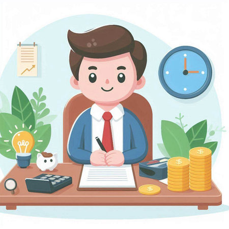 Businessman working in the office. Vector illustration of a cartoon character.のイラスト素材