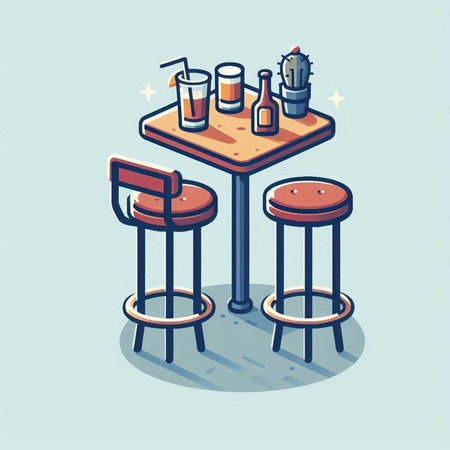 Illustration of a bar table with chairs and drinks, vector illustrationのイラスト素材