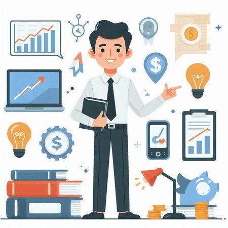 Businessman character in a flat style. Business concept. Vector illustrationのイラスト素材