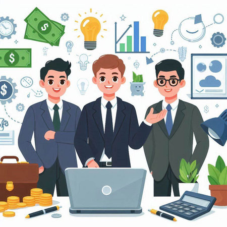 Businessman cartoon character. Successful teamwork concept. Vector illustration.のイラスト素材