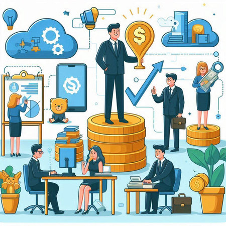 Business people working together in the office. Vector illustration in cartoon styleのイラスト素材