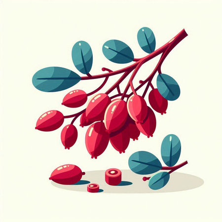 Hawthorn branch with ripe berries. Vector illustration in cartoon style.のイラスト素材
