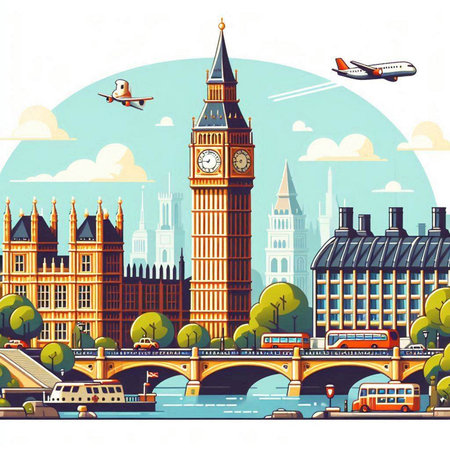 London Big Ben and Houses of Parliament, United Kingdom. Vector illustrationのイラスト素材