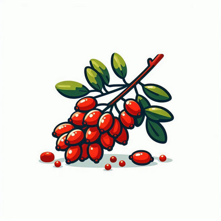 Hand drawn rowan branch with berries. Vector illustration isolated on white background.のイラスト素材