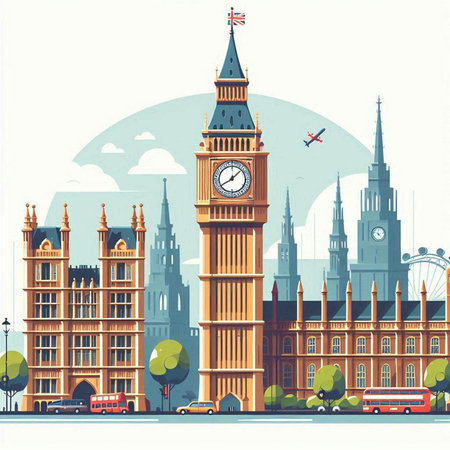 Big Ben and Houses of Parliament, London, United Kingdom. Vector illustrationのイラスト素材