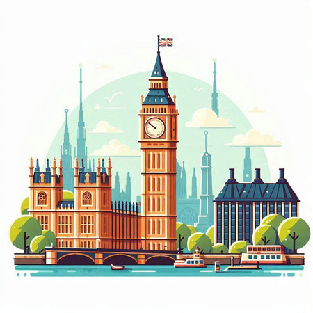 Big Ben, London, United Kingdom. Vector illustration in flat styleのイラスト素材