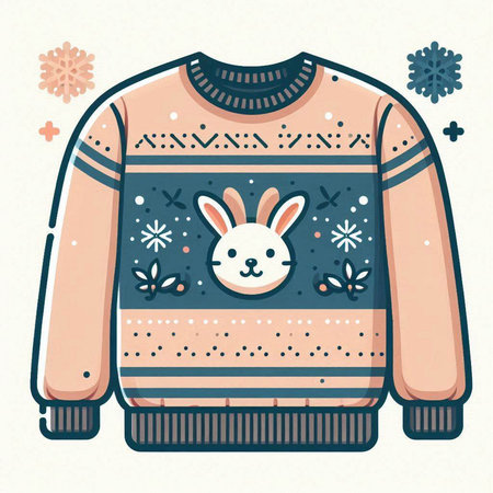 Cute hand drawn vector illustration of a winter sweater with rabbit.のイラスト素材