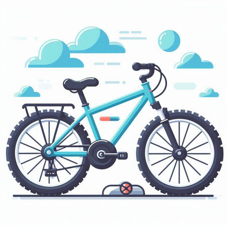Bicycle on the road, flat vector illustration isolated on white background.のイラスト素材
