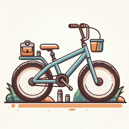Hand drawn vector illustration of a vintage bicycle with a cup of coffeeのイラスト素材