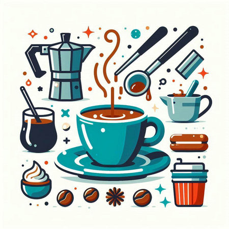 Coffee time. Set of coffee icons. Vector illustration.のイラスト素材