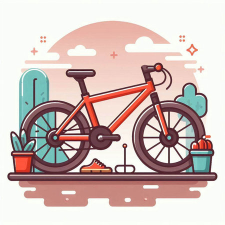 Bicycle on the road. Vector illustration in flat cartoon style.のイラスト素材