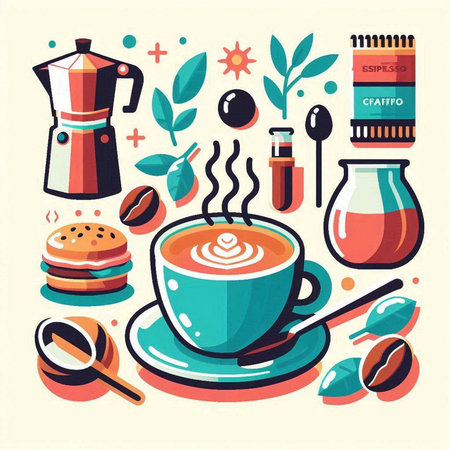 Coffee time, vector illustration in flat design style. Coffee shop, cafe, restaurant menu design element.のイラスト素材
