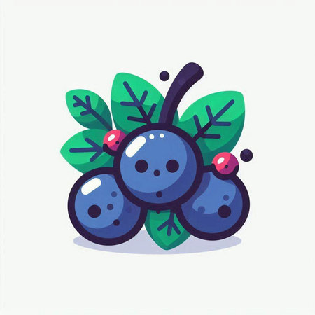 Berries with green leaves. Vector illustration in flat cartoon style.のイラスト素材