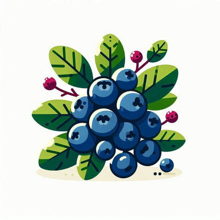 Bunch of ripe blueberries with green leaves. Vector illustration.のイラスト素材