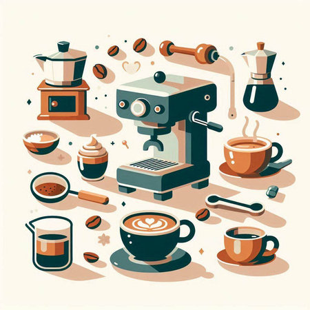 Coffee and coffee maker in flat style. Vector illustration.のイラスト素材