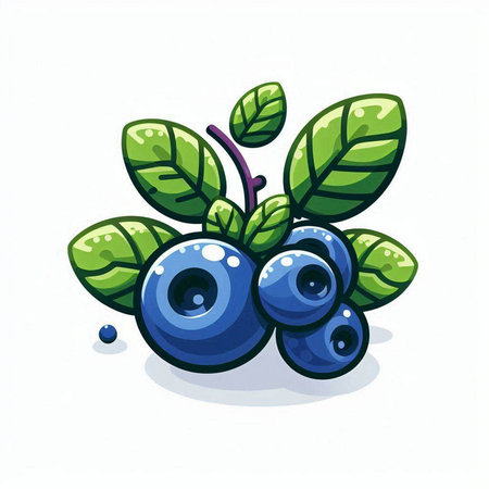 Blueberries with leaves isolated on white background. Vector illustration in cartoon style.のイラスト素材