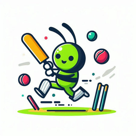 Cricket cartoon character. Vector illustration. Cute flat style.のイラスト素材