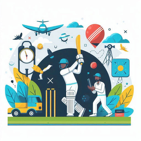 Cricket sport concept. Vector illustration in flat design style.のイラスト素材