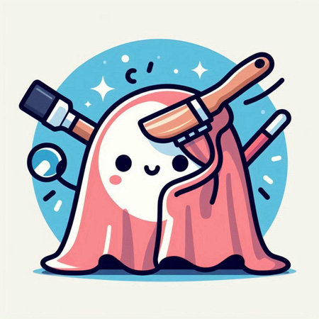 Cartoon character of a cute ghost with a knife. Vector illustration.のイラスト素材
