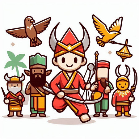 Cartoon illustration of a cute little boy dressed as a viking.のイラスト素材
