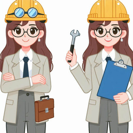Illustration of a Female Construction Worker Holding a Wrench and a Briefcaseのイラスト素材