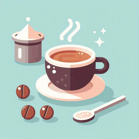 Coffee cup and spoon. Vector illustration in flat style.のイラスト素材