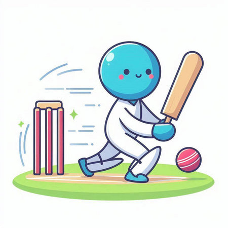 Cricket player playing cricket. Cute cartoon vector illustration.のイラスト素材