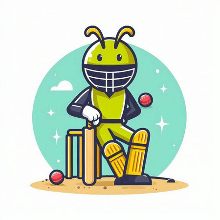 Cricket player. Cute cartoon character. Vector illustration.のイラスト素材