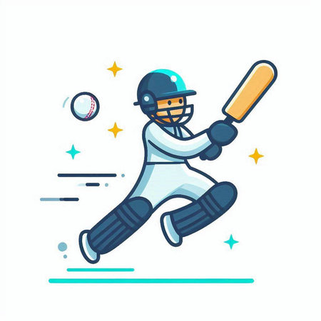 Cricket player with bat and ball. Vector illustration in flat styleのイラスト素材