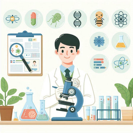 Scientist working in the laboratory. Vector illustration in flat style.のイラスト素材