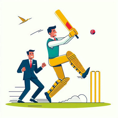 Cricket players in action. Vector illustration in cartoon style.のイラスト素材