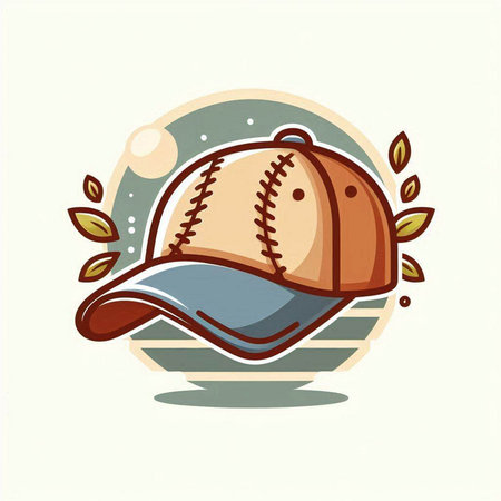 Baseball cap with a baseball ball and leaves. Vector illustration.のイラスト素材