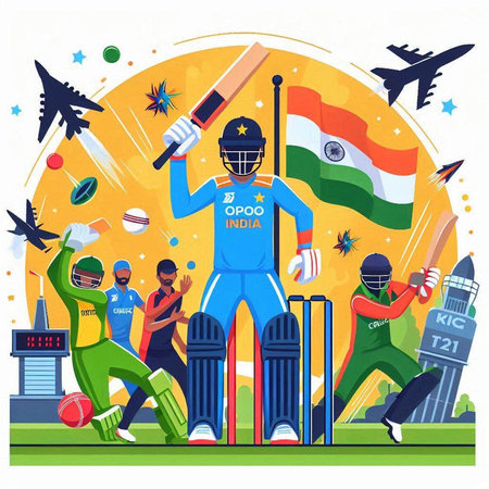 Cricket championship background with batsman and players. Vector illustrationのイラスト素材