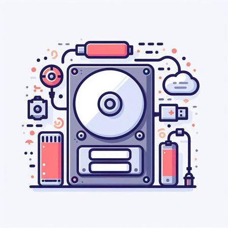 Hard disk drive icon in flat line style. Vector illustration for web and mobile design.のイラスト素材