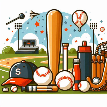 Baseball sport equipment. Vector illustration in cartoon style. Set of sports equipment.のイラスト素材
