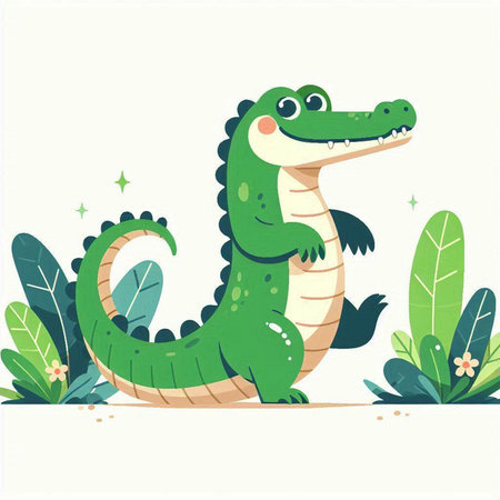 Cute crocodile in the garden. Vector illustration. Cartoon style.のイラスト素材