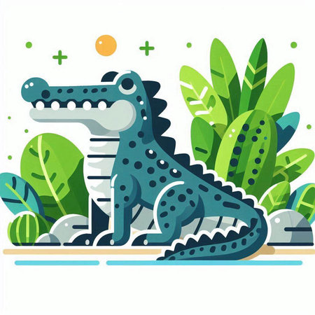 Crocodile in the garden. Vector illustration in flat styleのイラスト素材