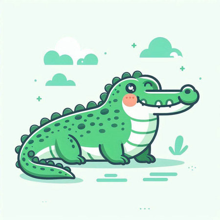 Cute crocodile cartoon in flat style. Cute crocodile vector illustration.のイラスト素材