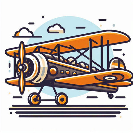 Vector illustration of retro biplane in flat style. Airplane icon.のイラスト素材