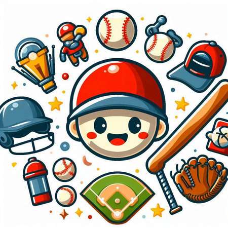 Baseball sport icon set with ball, bat, helmet, glove and other elements.のイラスト素材