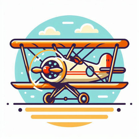 Vector illustration of retro airplane in flat style. Airplane with propeller.のイラスト素材